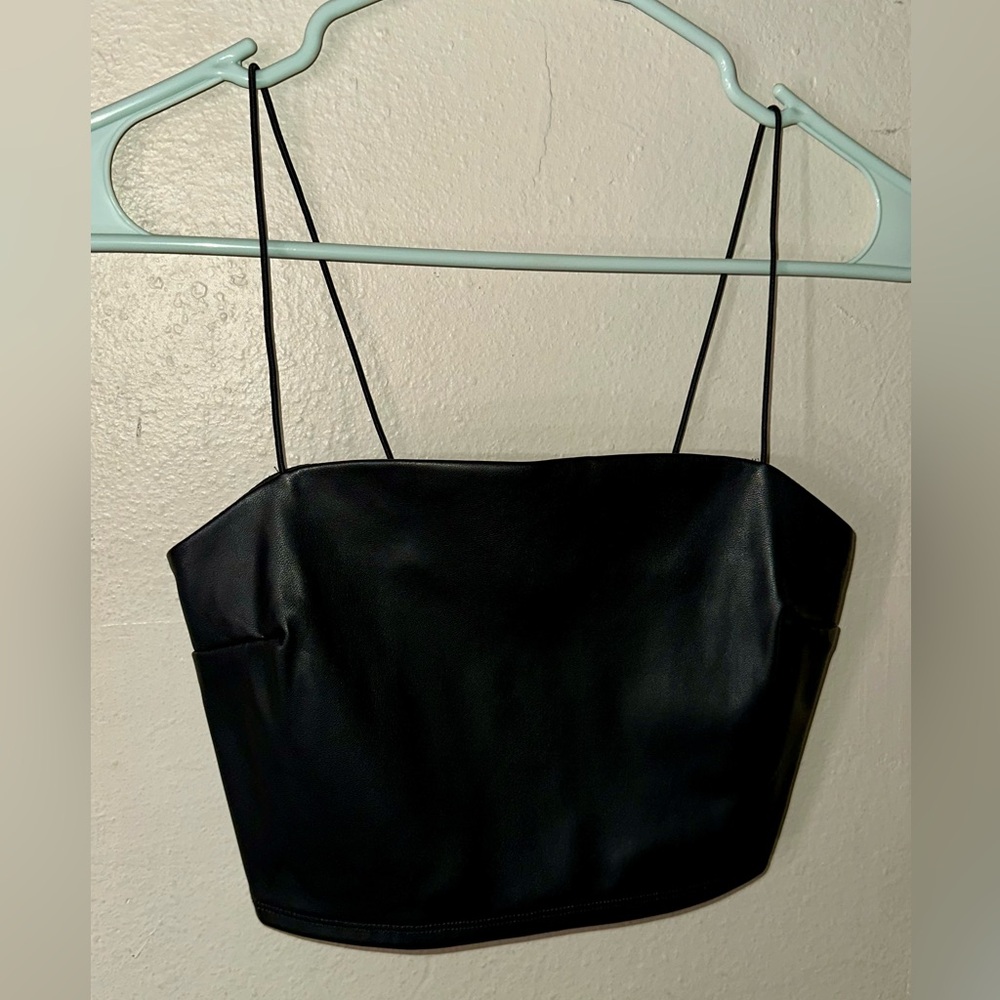 Dynamite Faux Leather Black Zippered Top XS